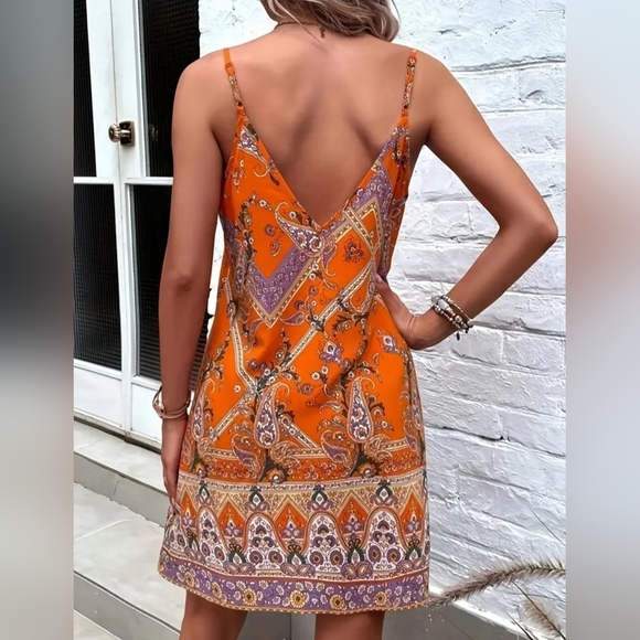 🆕️ Paisley Print Cami Dress, Boho V Neck Sleeveless Dress - Picture 3 of 7